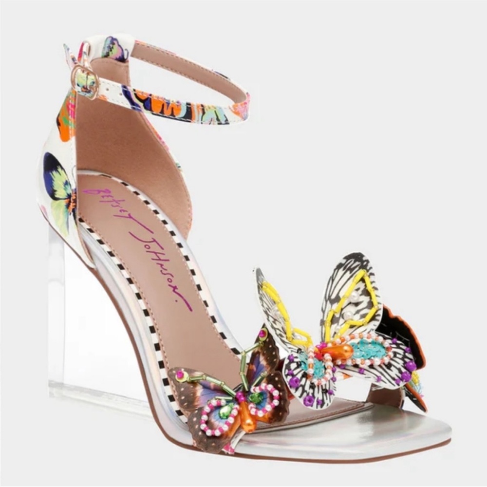 Betsy Johnston Marloe White Butterfly wedge sandal